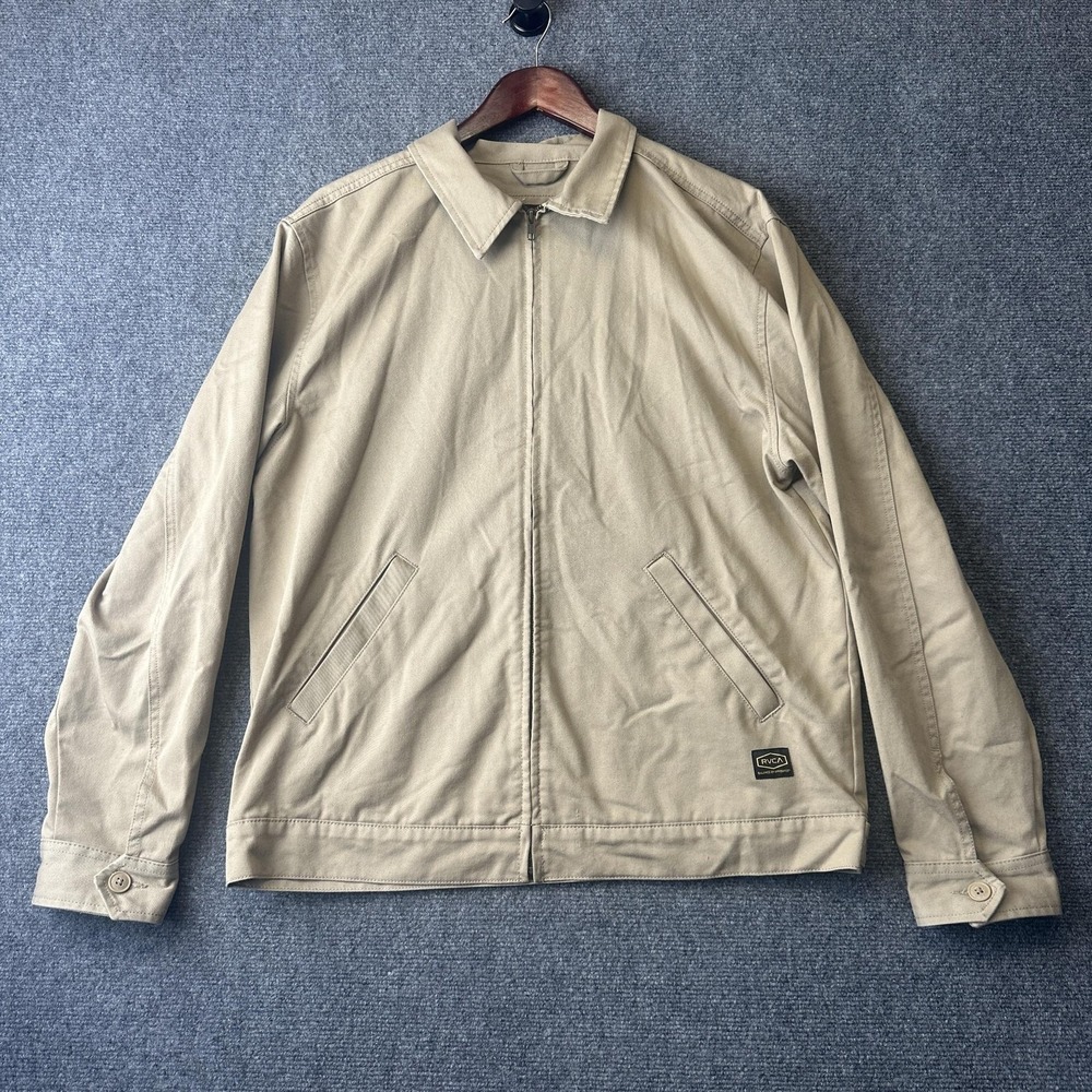 RVCA Jacket Mens L Beige Canvas Windbreaker Full Zip Lined Pockets AVYJK00211